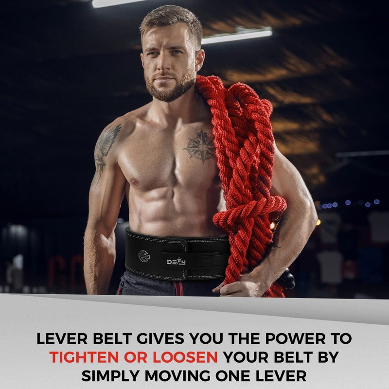 DEFY Challenge Your Fear DEFY Lever Belt Cowhide Genuine Leather 10MM Gym Training Power Lifting Men & Women Weightlifting Belt Black (Large) - Image 2